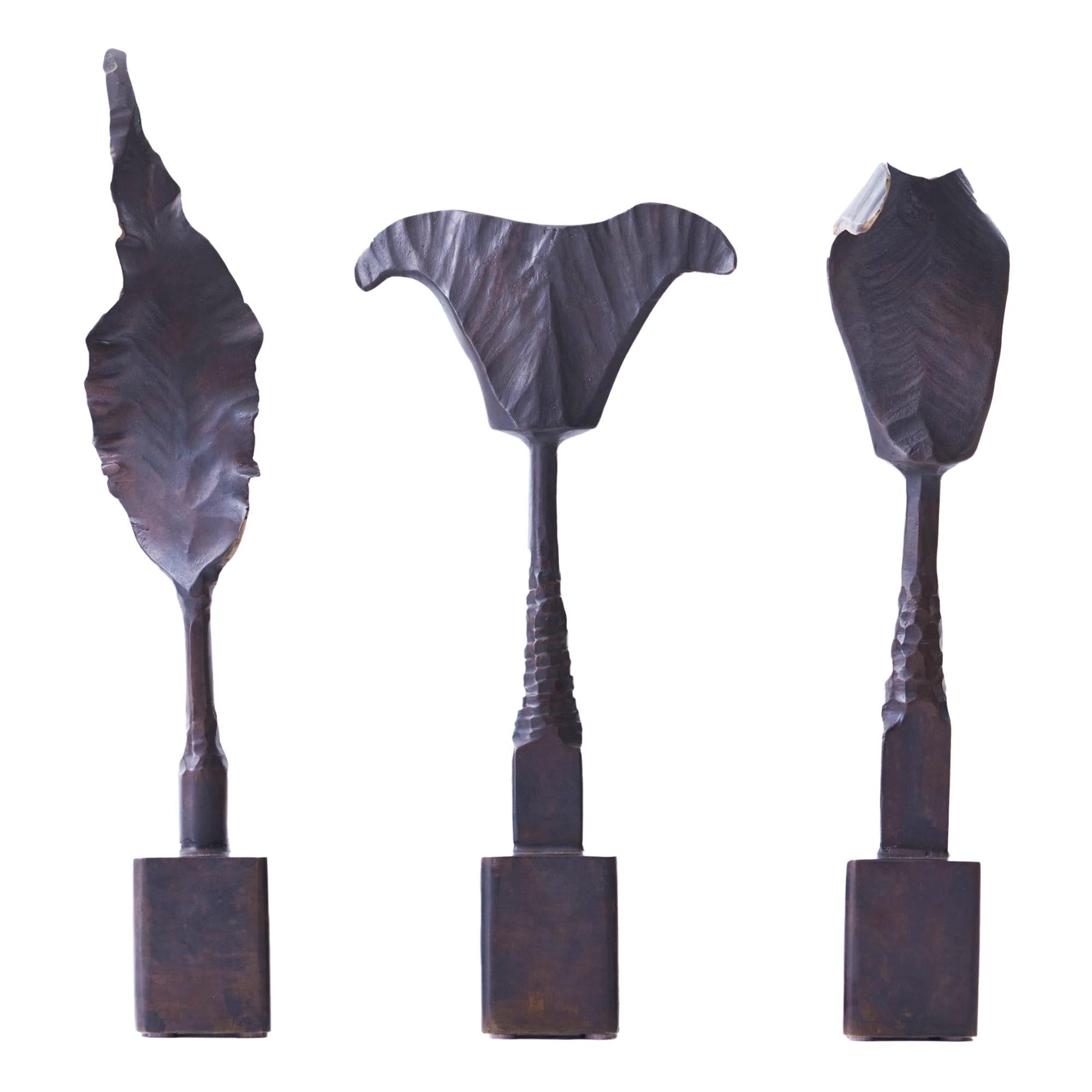 Trio of Bronze Midcentury Brutalist Sculptures