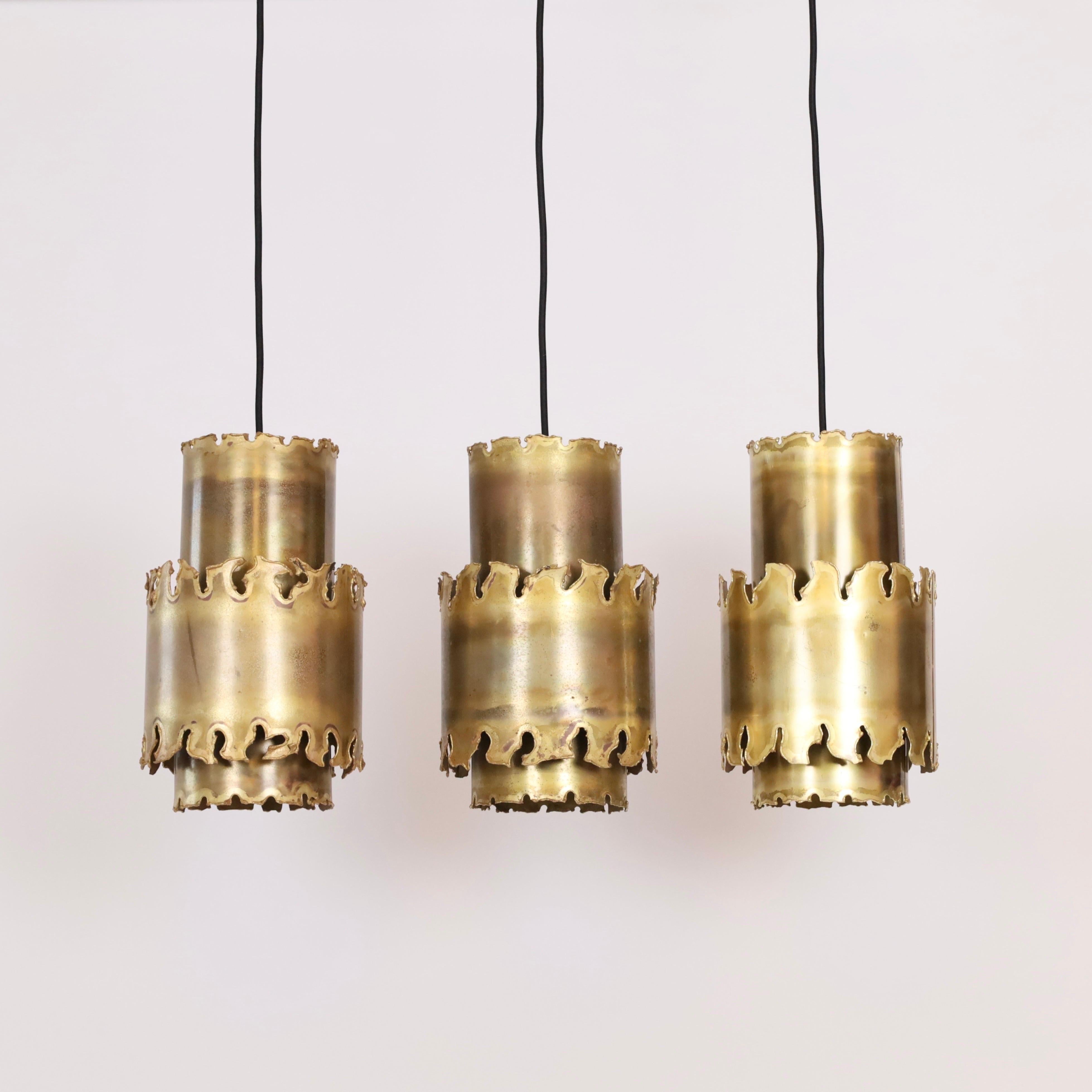 Trio of brutalist brass pendant lights by Holm Sorensen, 1960s, Denmark For Sale 6