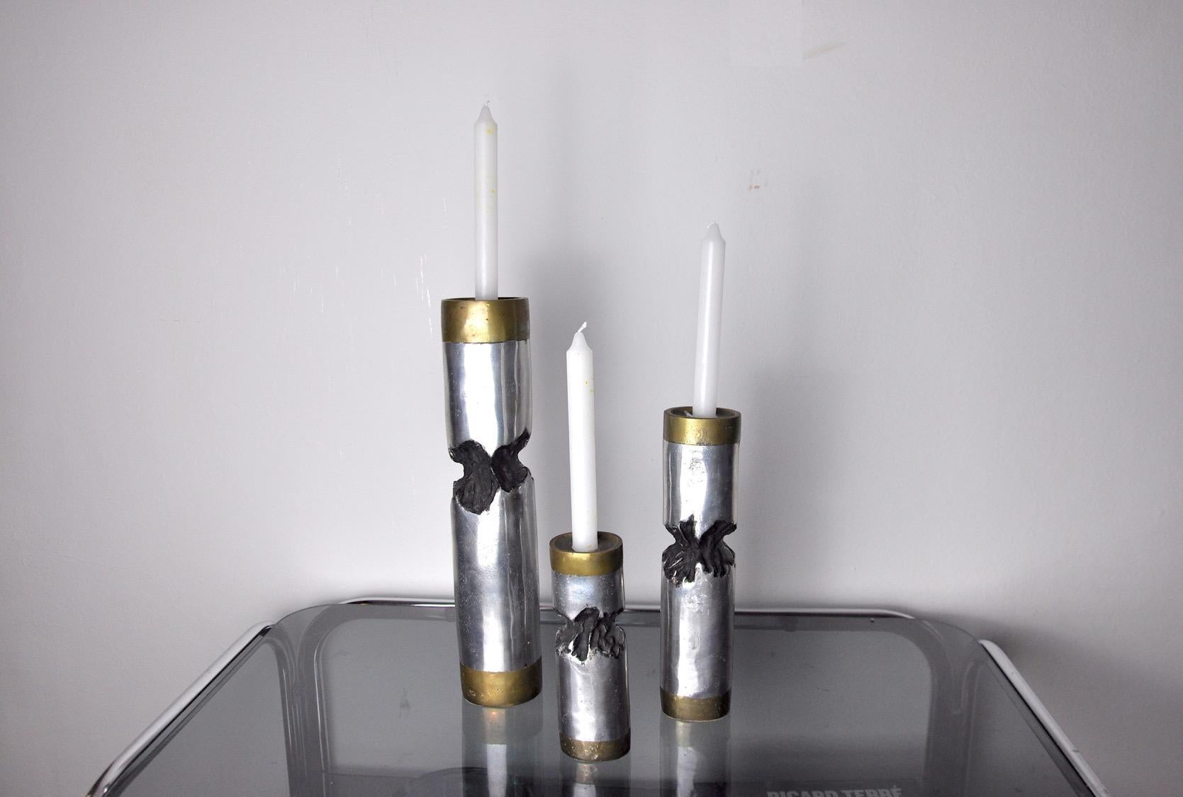 Spanish Trio of Brutalist David Marshall Candlesticks, Spain, 1970 For Sale