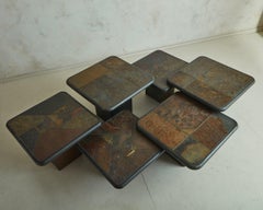 Trio of Brutalist Mosaic Wood Base Nesting Tables by Paul Kingma for Kneip
