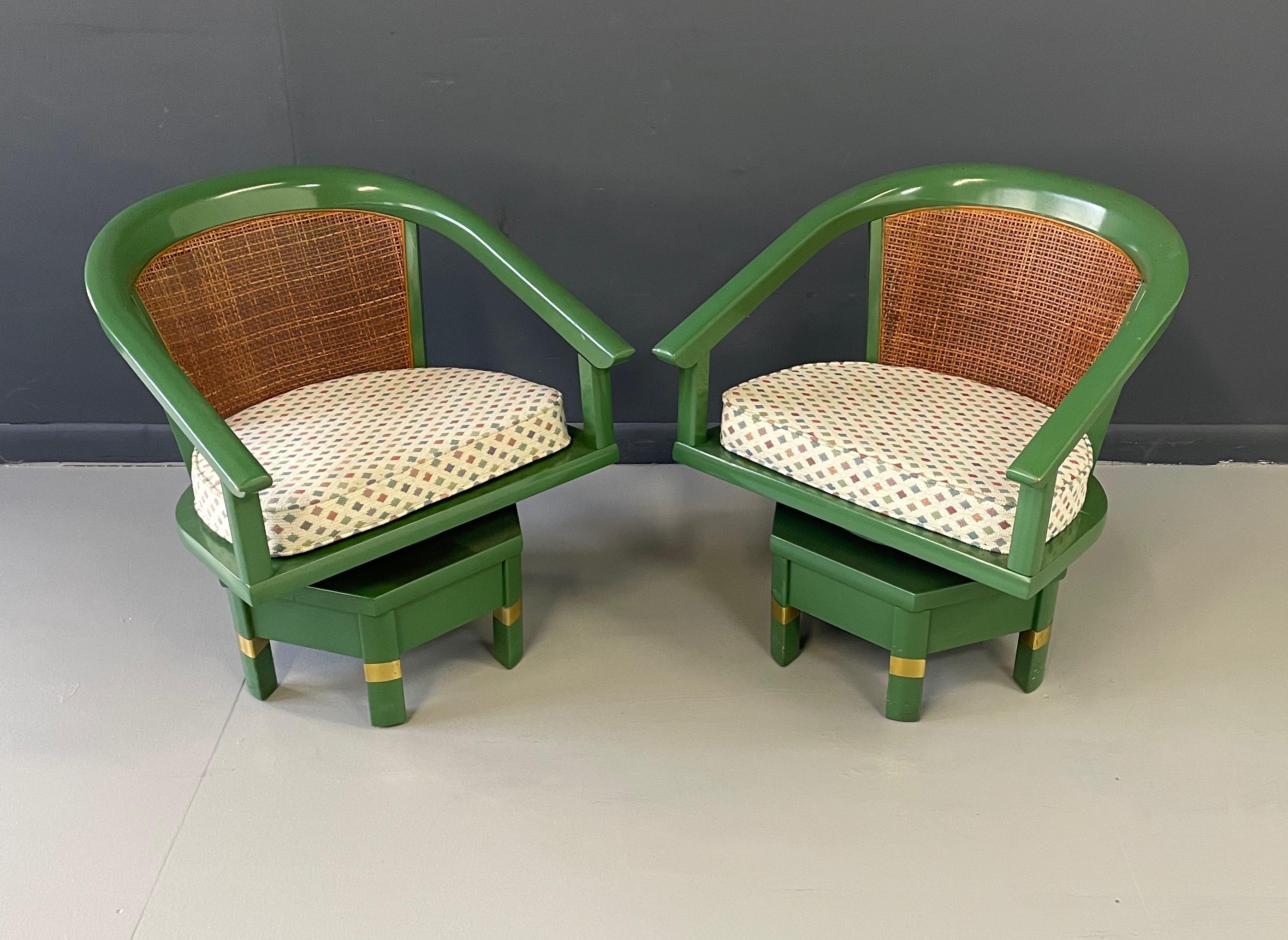 North American Trio of Cane Back Swivel Lounge Chairs Designed by Jim Peed for Hickory