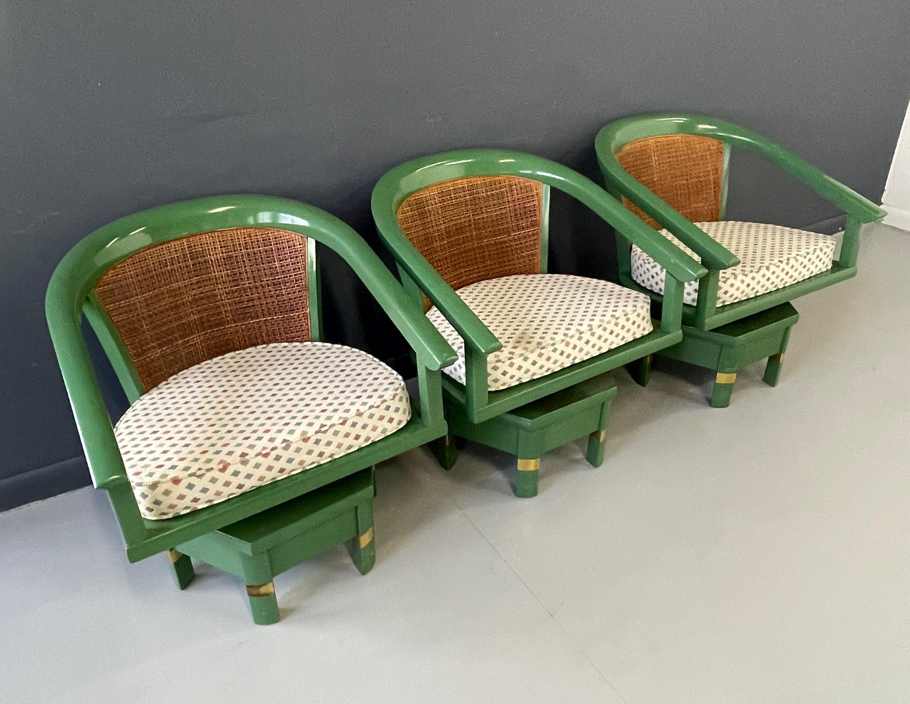 Trio of Cane Back Swivel Lounge Chairs Designed by Jim Peed for Hickory In Good Condition In Philadelphia, PA