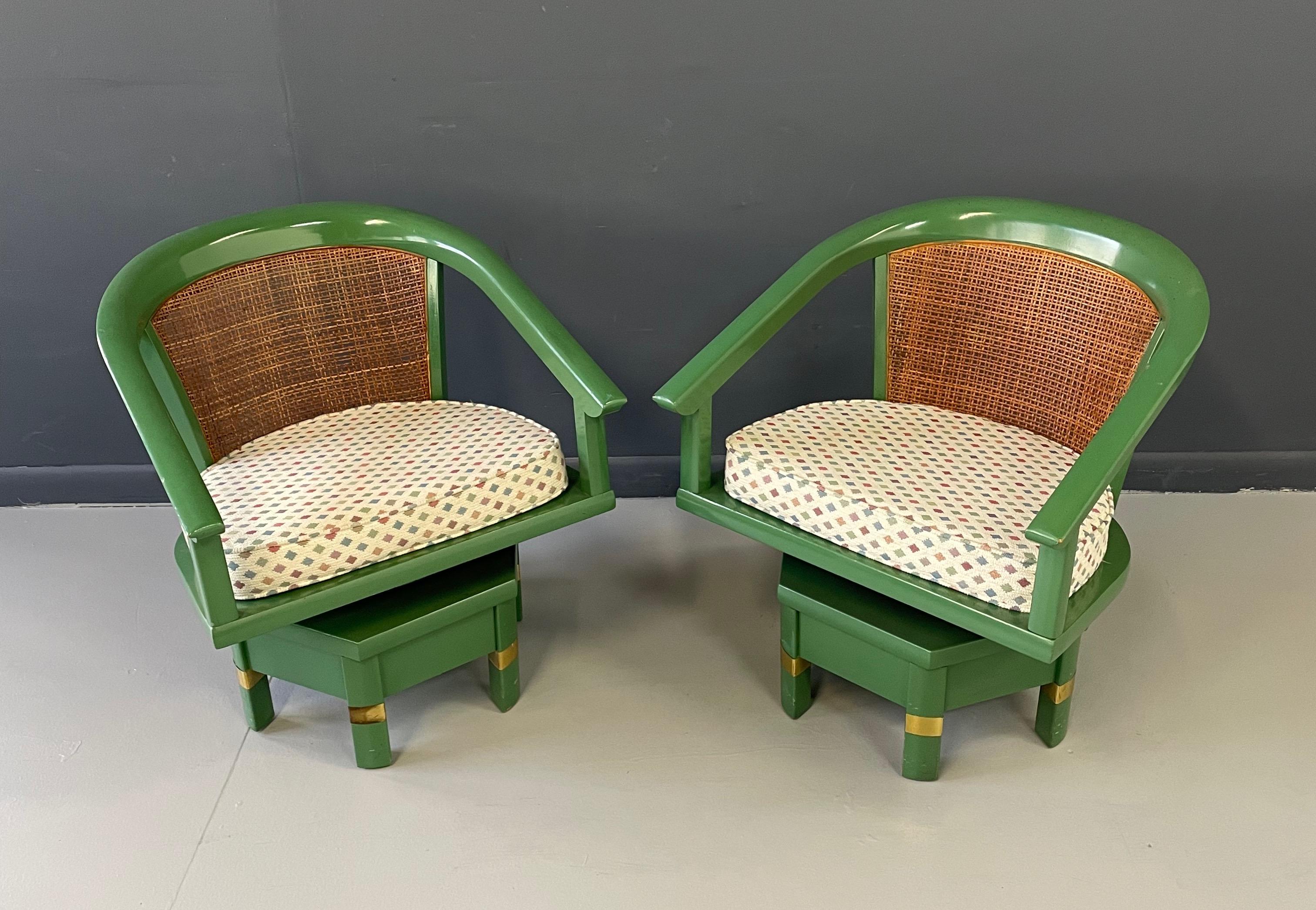 20th Century Trio of Cane Back Swivel Lounge Chairs Designed by Jim Peed for Hickory