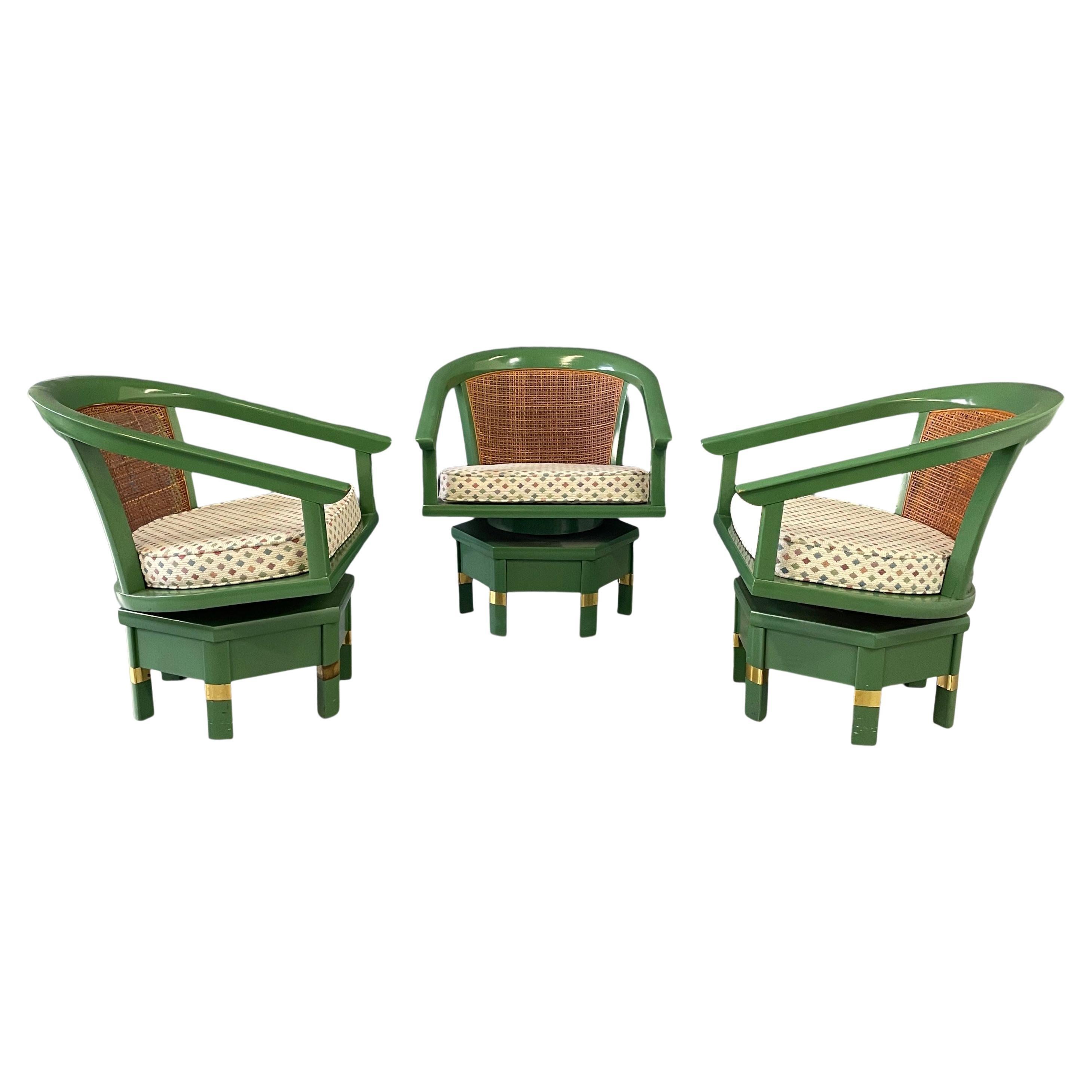 Trio of Cane Back Swivel Lounge Chairs Designed by Jim Peed for Hickory