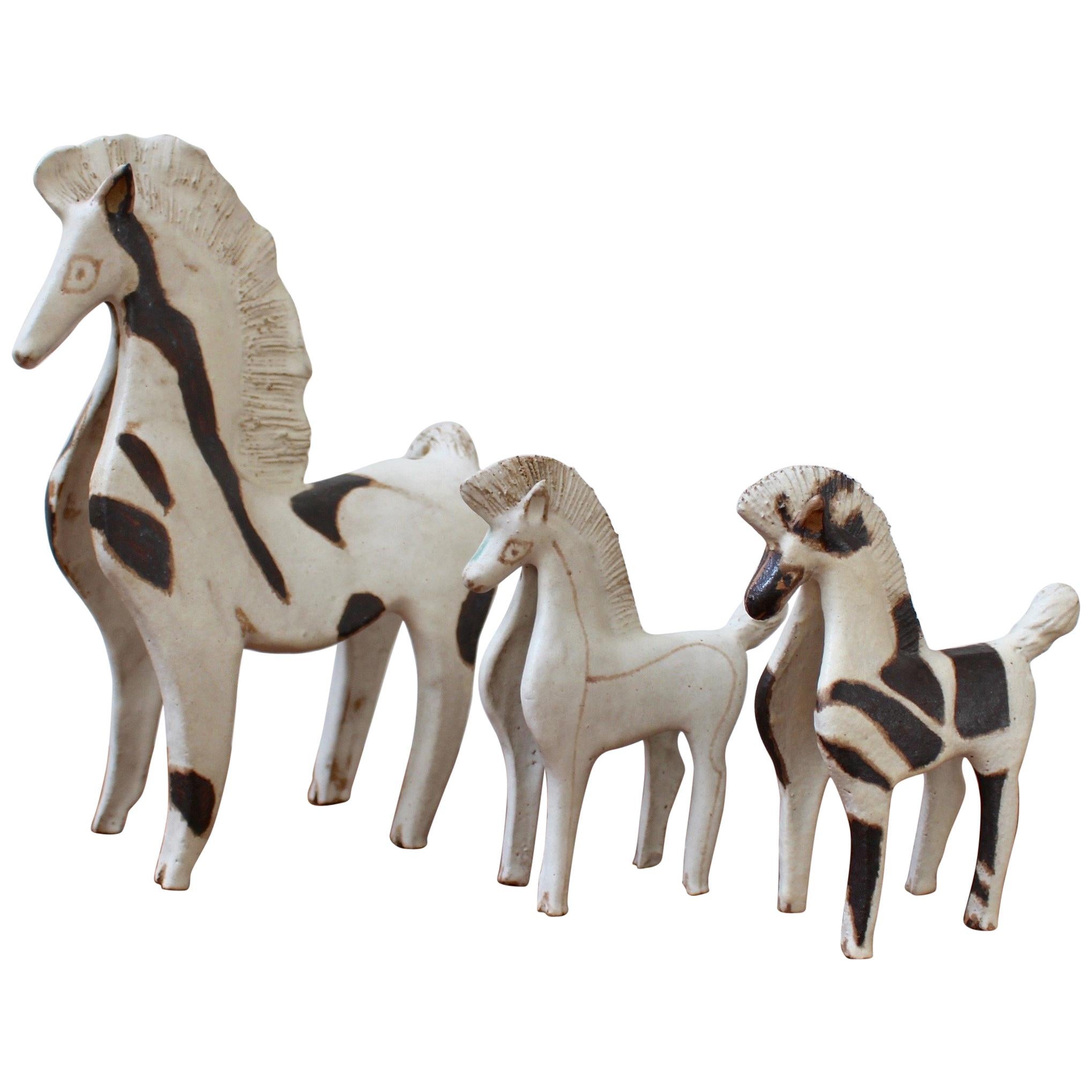 Trio of Ceramic Horse Sculptures by Bruno Gambone, Italy, circa 1970s