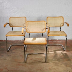 Trio de chaises Cesca B64 de Marcel Breuer, édition italienne des années 1970