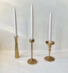 Trio of Danish Modern Brass Candlesticks, 1970s