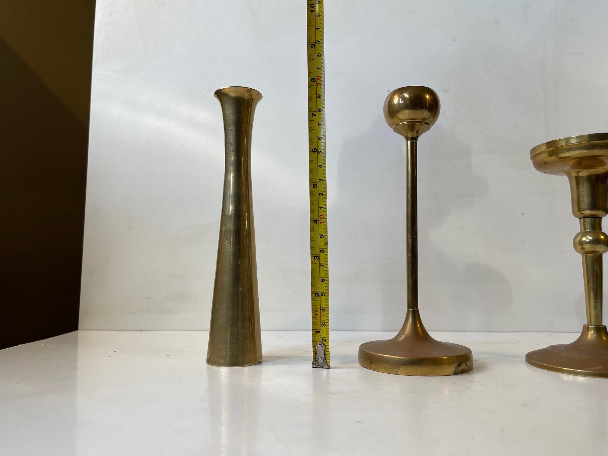 Late 20th Century Trio of Danish Modern Brass Candlesticks, 1970s For Sale