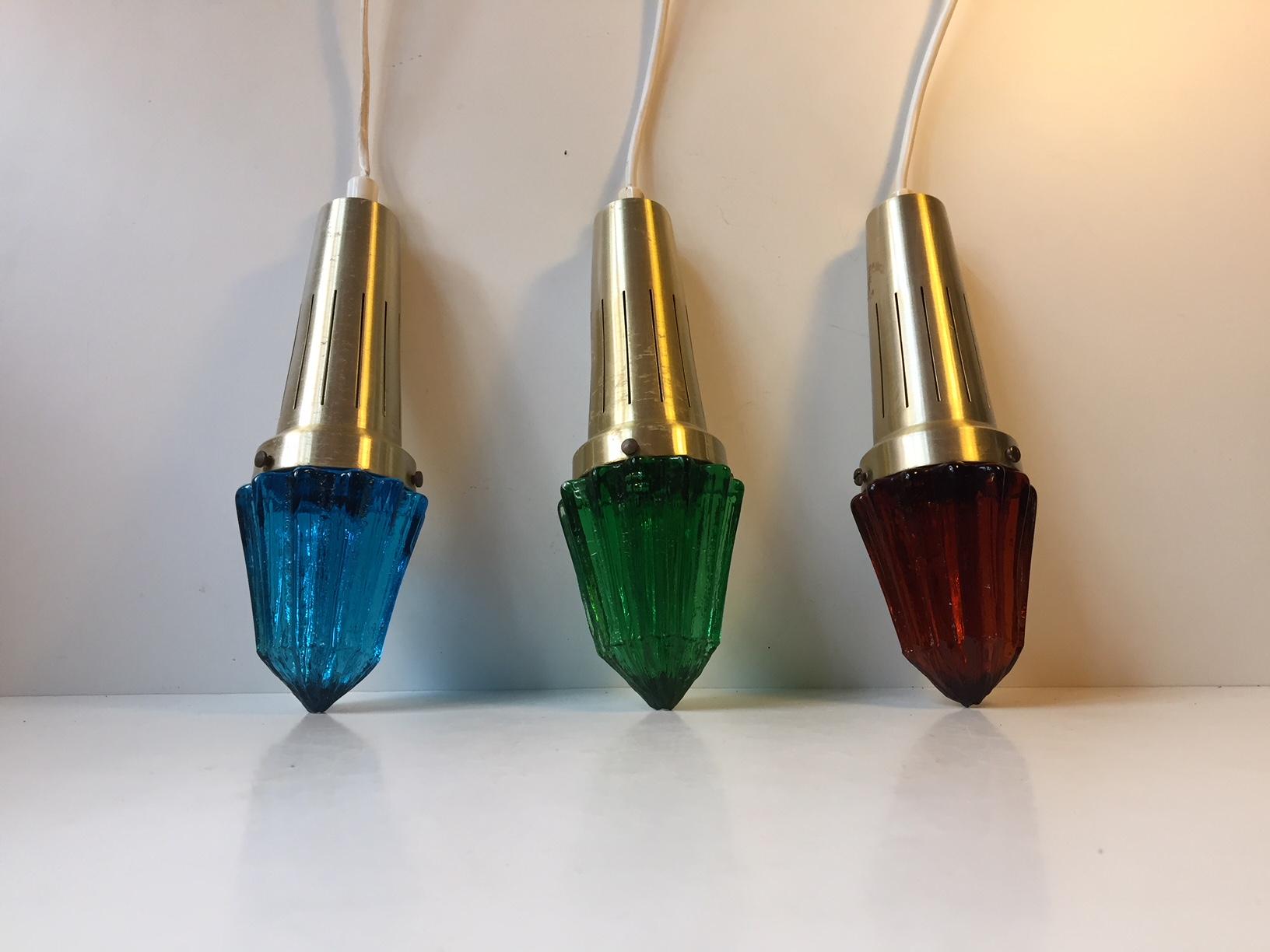 Anodized Trio of Danish Modern Icicle Pendant Lights by Vitrika, 1960s