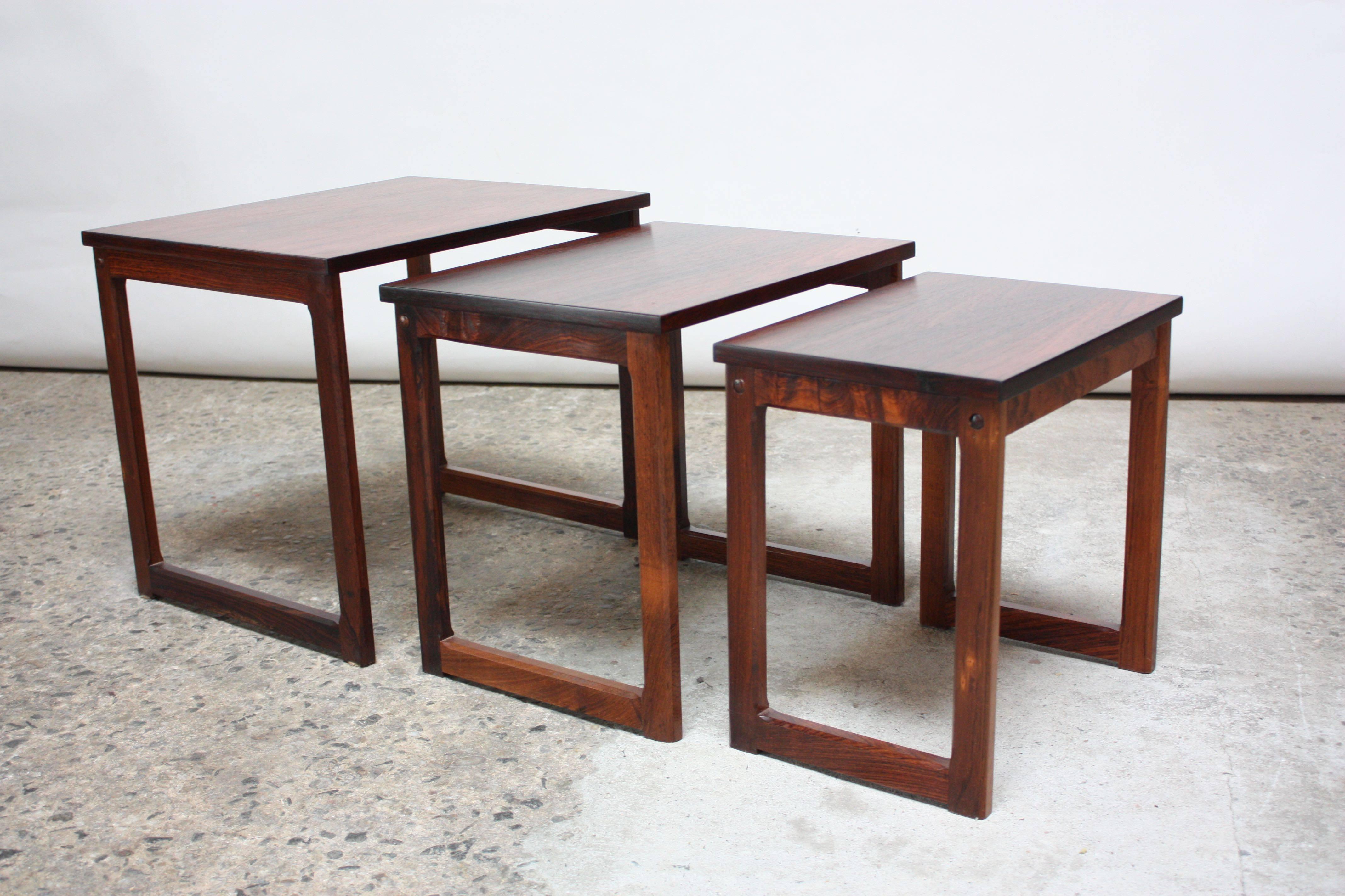 Mid-20th Century Trio of Danish Rosewood Nesting Tables For Sale