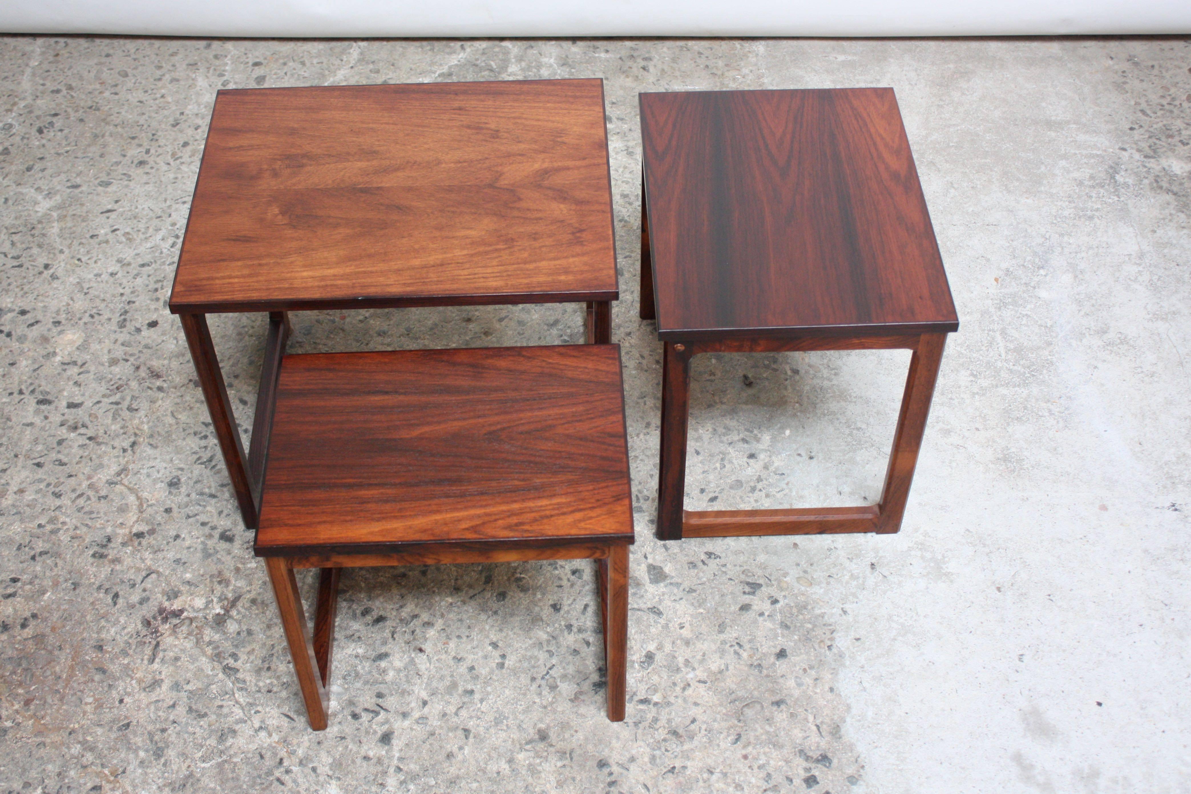 Trio of Danish Rosewood Nesting Tables For Sale 1