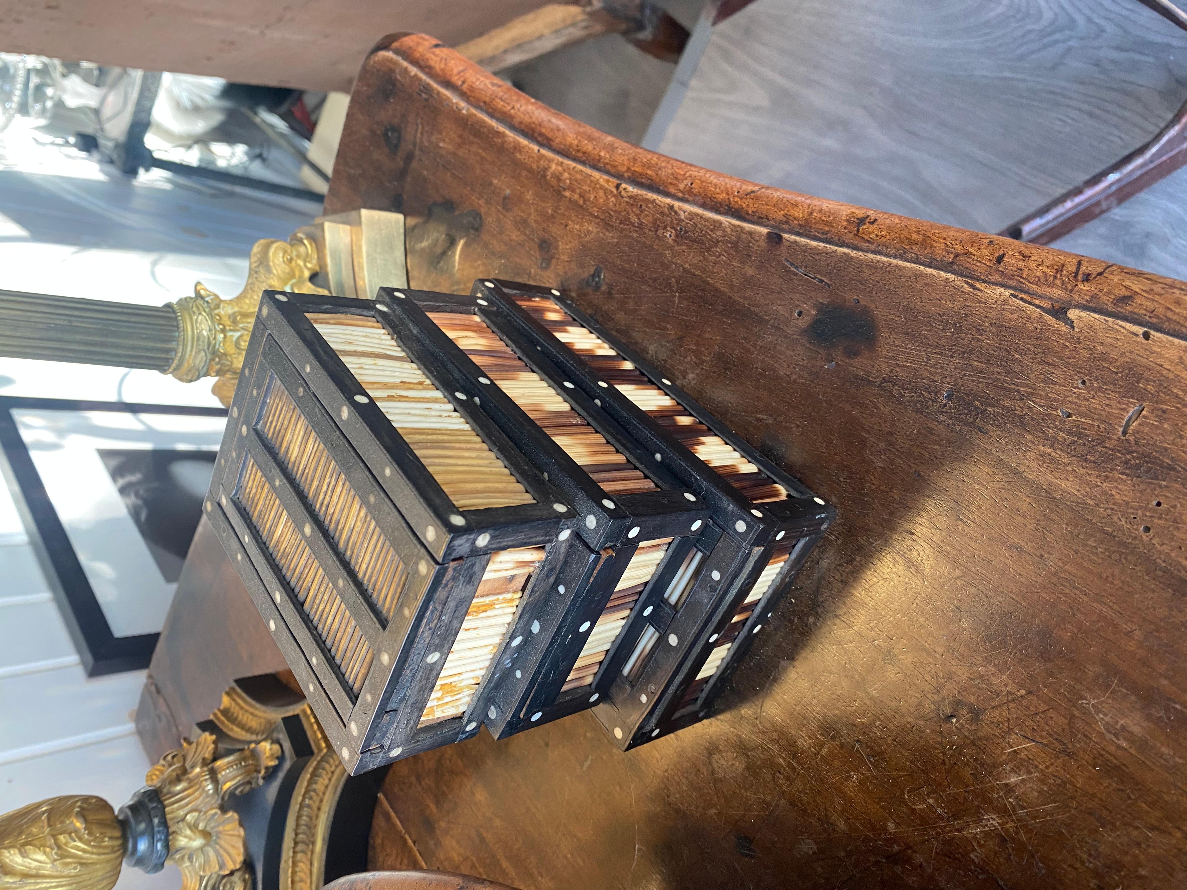 English Trio Of Decorative Boxes Covered In Porcupine Quills And Bone, Priced Per Box. For Sale