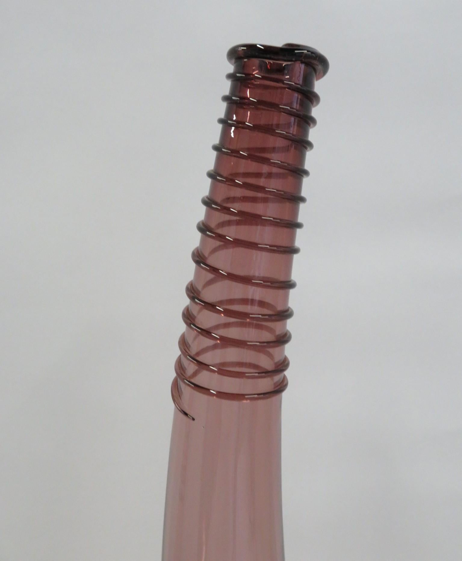 American Trio of Don Shepherd Hand Crafted Glass Bent Spiral Neck Vases for Blenko 1988 For Sale