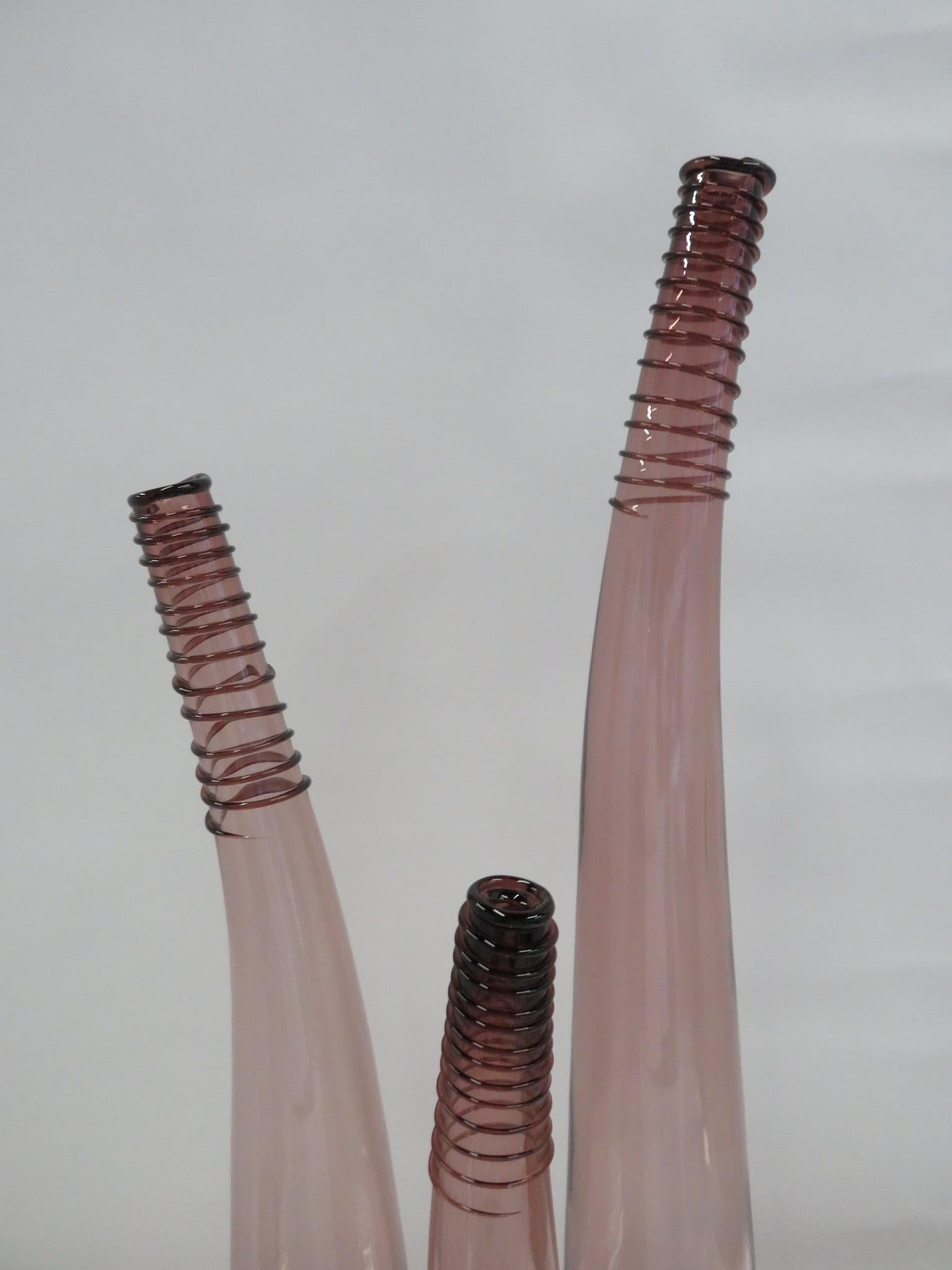 Trio of Don Shepherd Hand Crafted Glass Bent Spiral Neck Vases for Blenko 1988 In Good Condition For Sale In Miami, FL