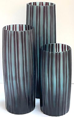 Trio of Donghia Carved Murano Glass 'Bamboo' Vases