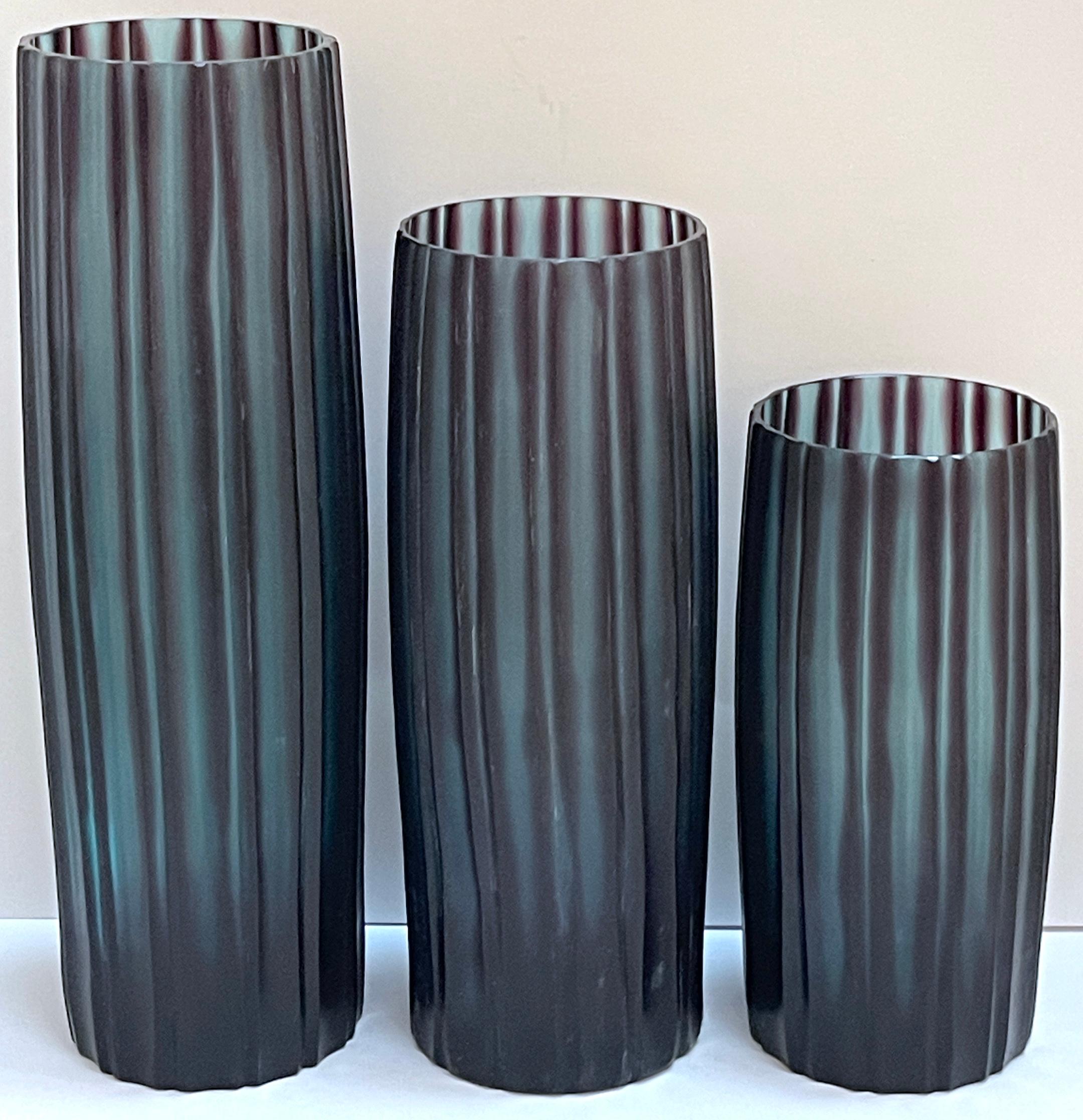 Trio of Donghia Carved Murano Glass 'Bamboo' Vases In Good Condition For Sale In West Palm Beach, FL