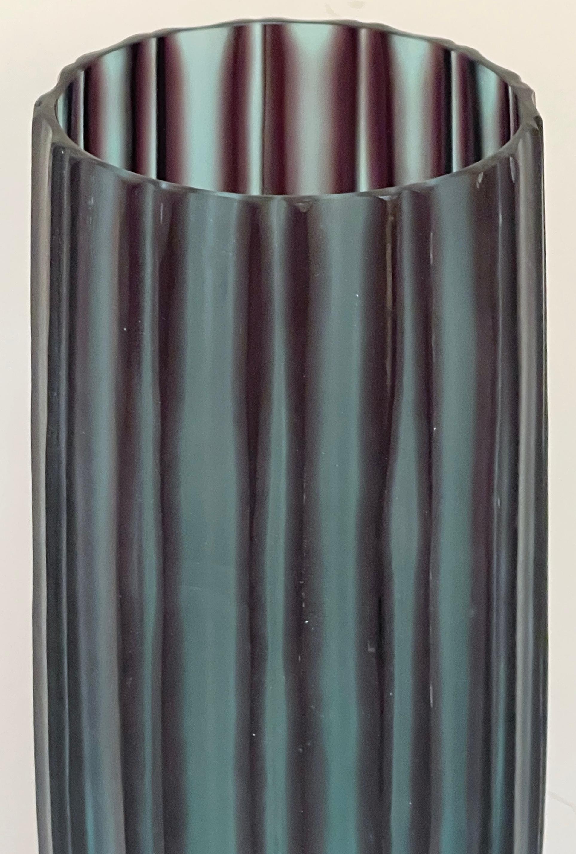 Trio of Donghia Carved Murano Glass 'Bamboo' Vases For Sale 1