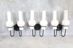 Trio of Double Sconces RAAK in Opaline and Metal, Netherlands, 1970