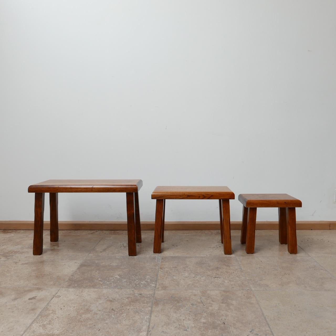 Trio of Dutch Oak Mid-Century Nesting Side Tables 3