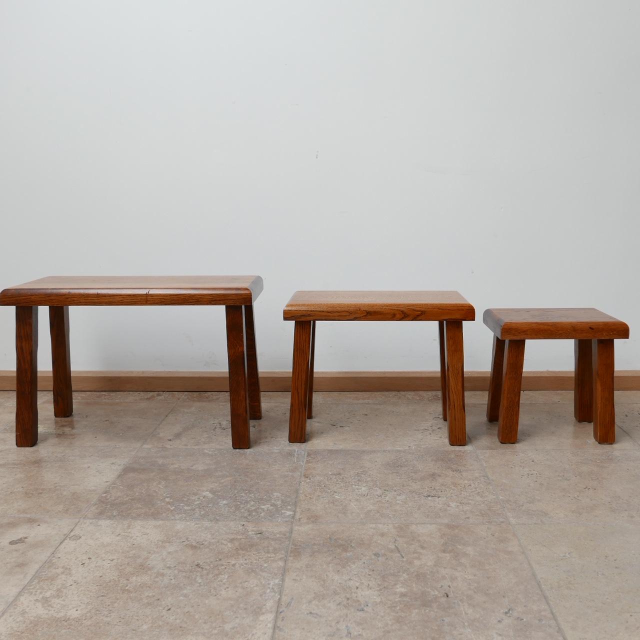 Trio of Dutch Oak Mid-Century Nesting Side Tables 2