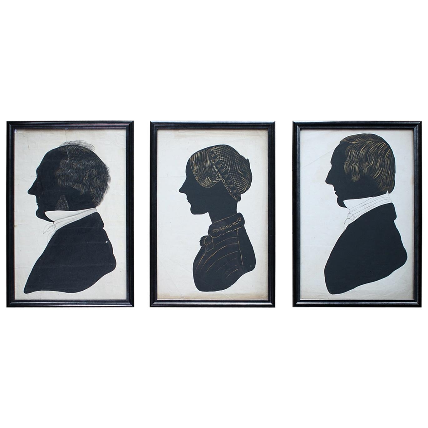 Trio of English Country House Life Size Silhouette Portraits Paintings