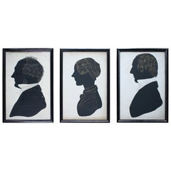 Trio of English Country House Life Size Silhouette Portraits Paintings