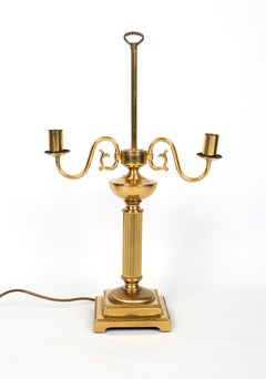Trio of English Neoclassical Corinthian Column Candelabra Brass Table Lamps