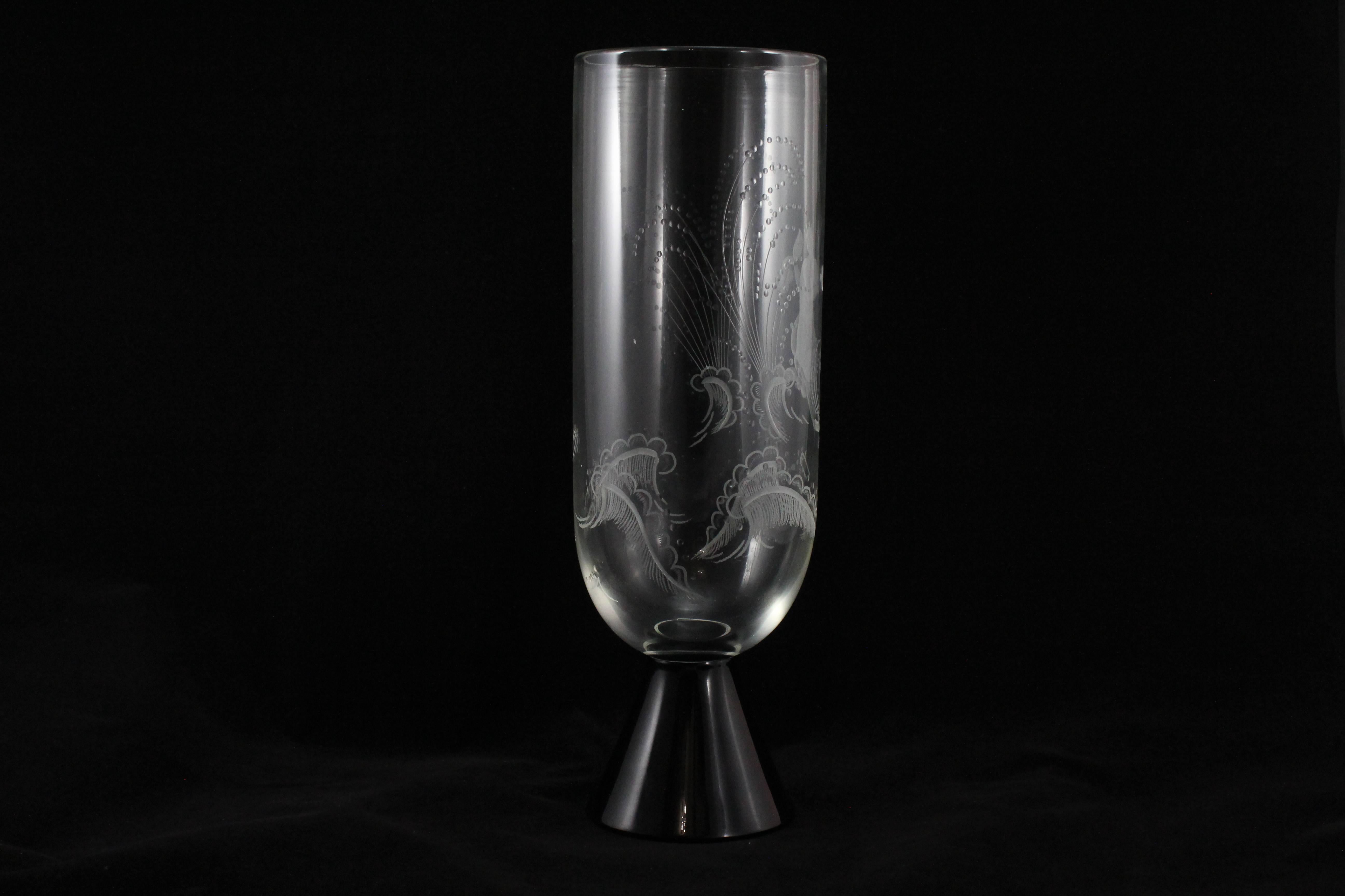 Art Glass Trio of Engraved Art Deco Murano Vases by Guido Balsamo Stella For Sale