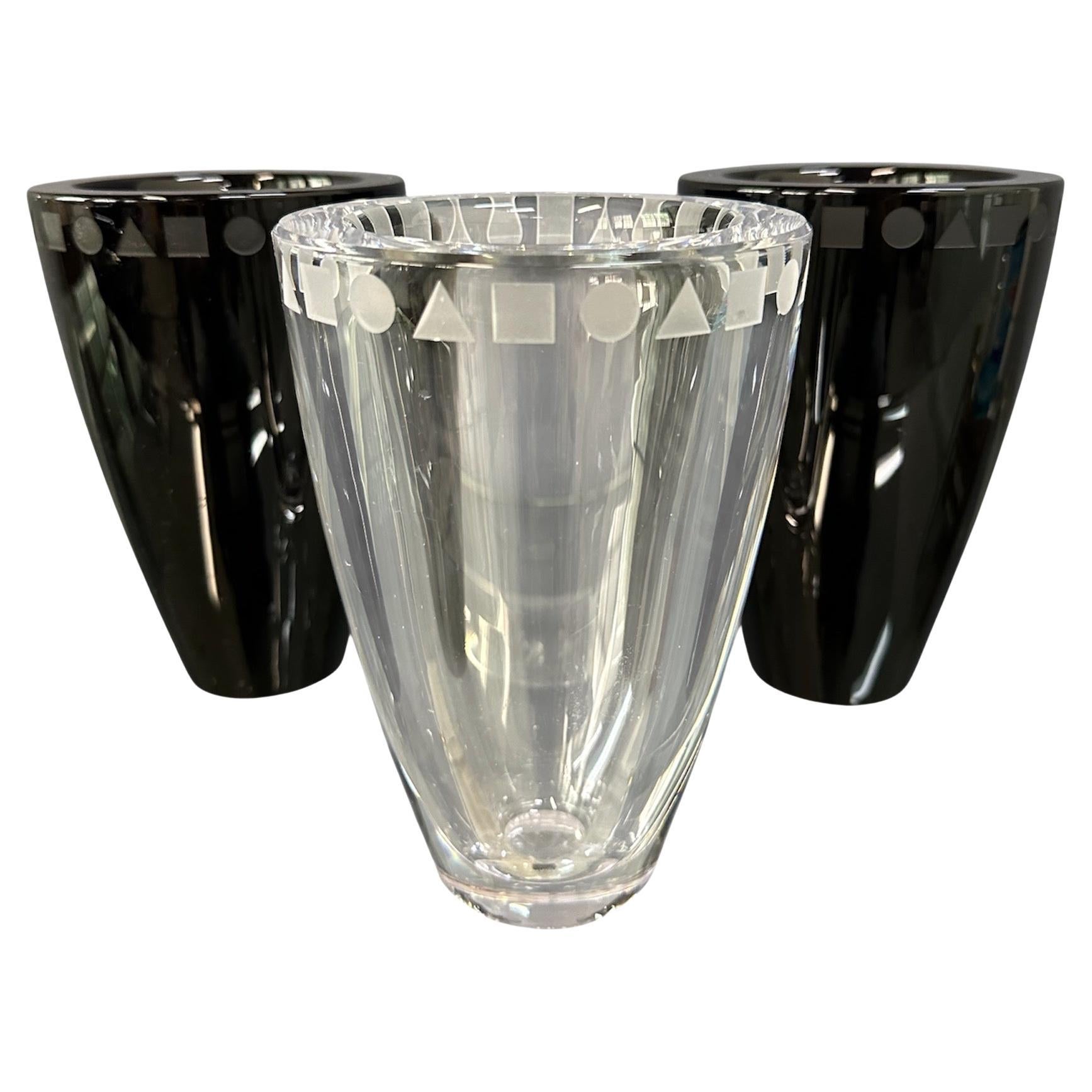 Trio of Etched Crystal Vases by Ward Bennett for Sasaki For Sale