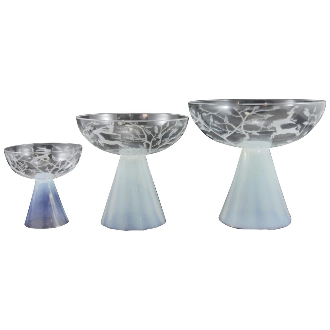 Trio of Etched Glass Tazzas by Vittorio Zecchin For Sale