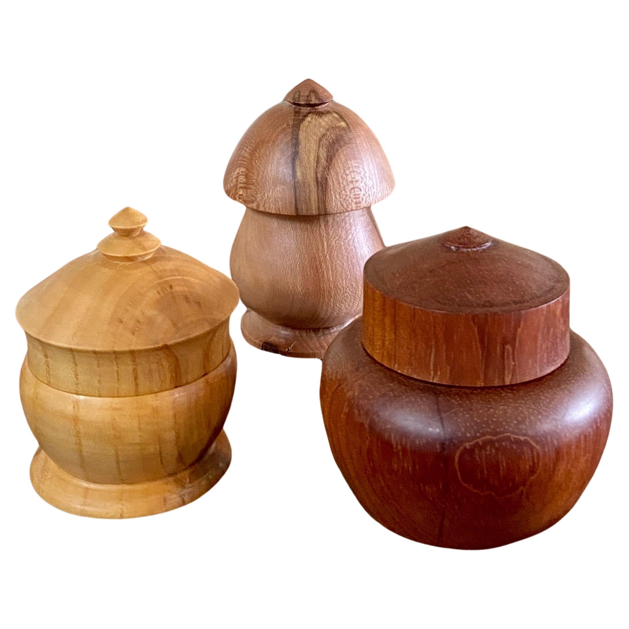 Trio of Exotic Hardwood Turned Minimalist Sculptural Vessels In Good Condition For Sale In Round Top, TX