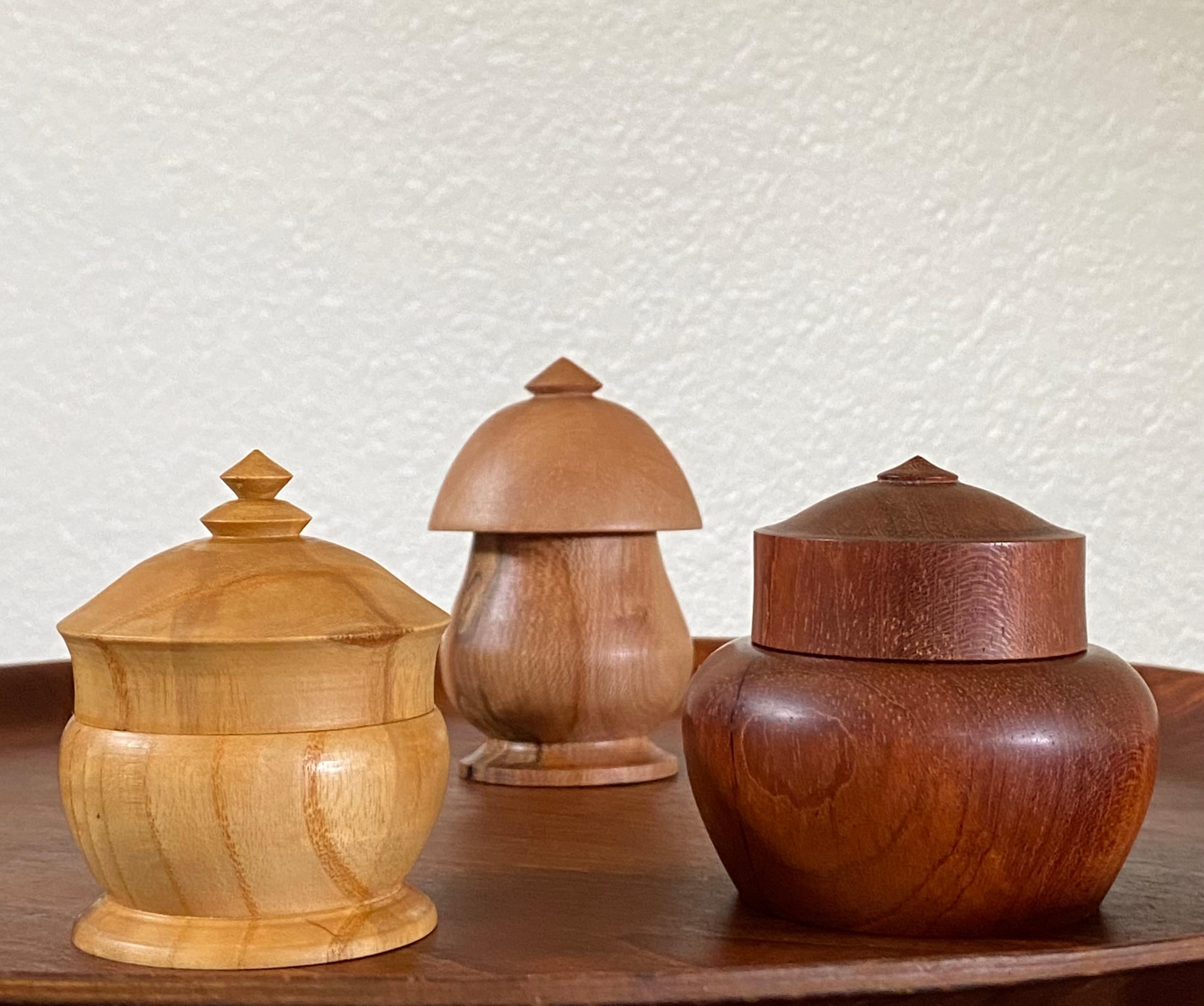 Contemporary Trio of Exotic Hardwood Turned Minimalist Sculptural Vessels For Sale