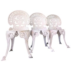 Vintage Trio of Faceted Metal Fancy French Belle Époque Revival Aluminum Cafe Chairs