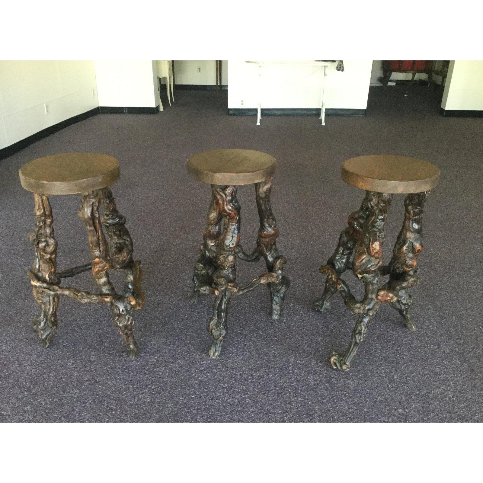 Trio of Fascinating Organic Modern Grape Vine French Bar Stools In Good Condition In Hopewell, NJ