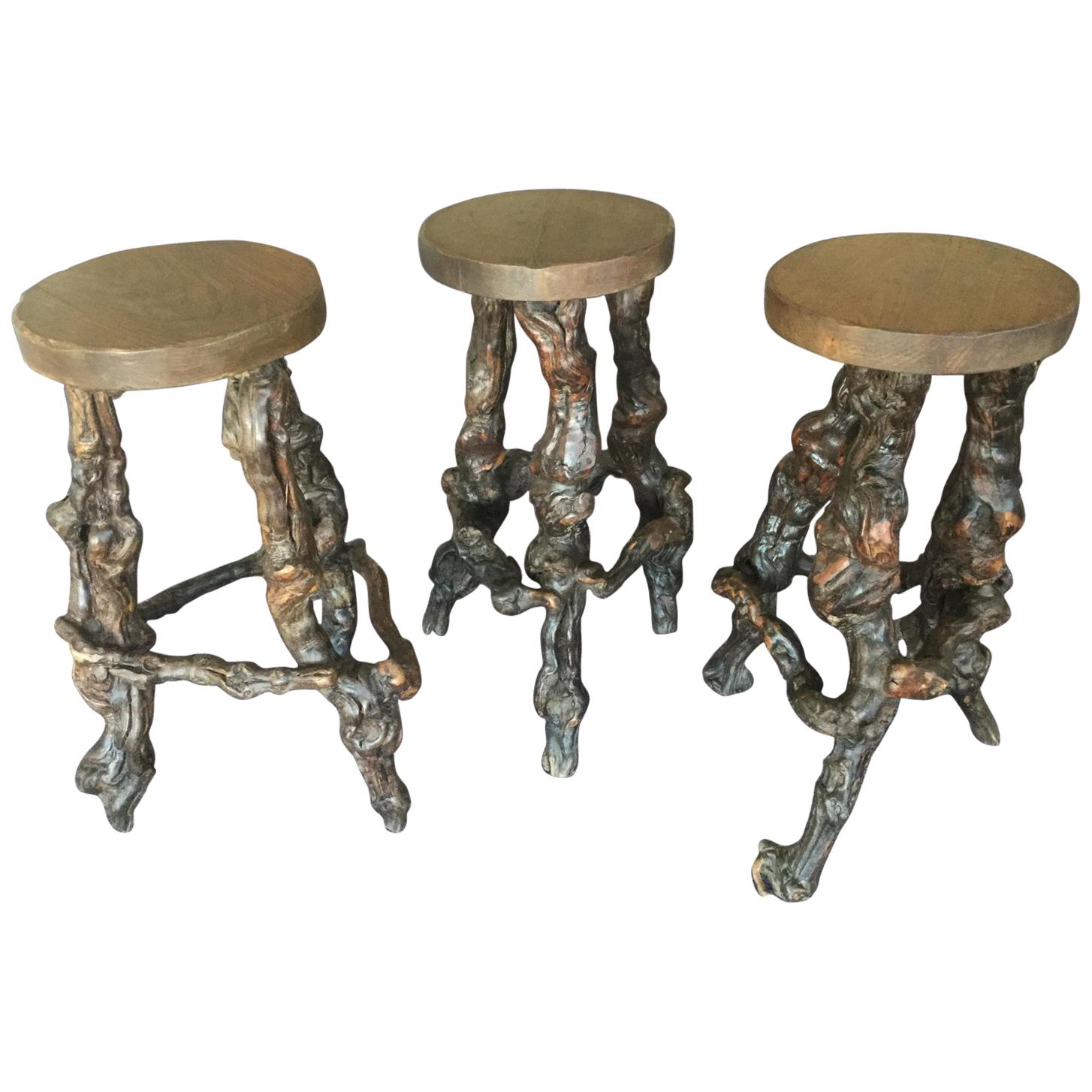 Trio of Fascinating Organic Modern Grape Vine French Bar Stools