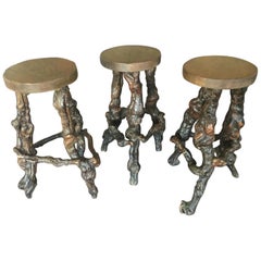 Trio of Fascinating Organic Modern Grape Vine French Bar Stools
