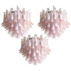 Vintage Trio of 'Flamingo' Italian 53 Pink Petal Chandeliers, Murano