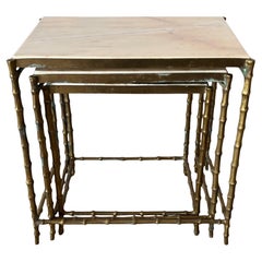 Vintage Trio of French 1960s Marble and Brass Side Tables