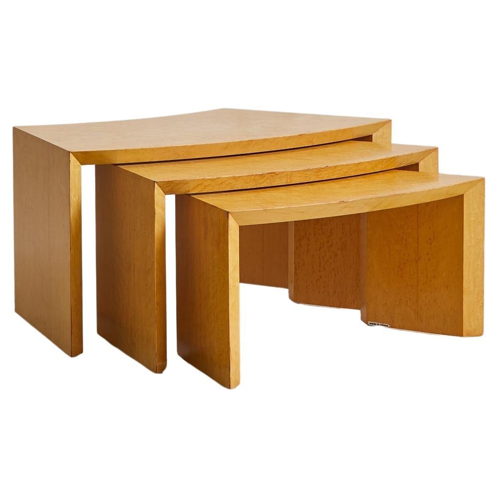 Trio of French Curved Burl Wood Nesting Tables, 1980s For Sale