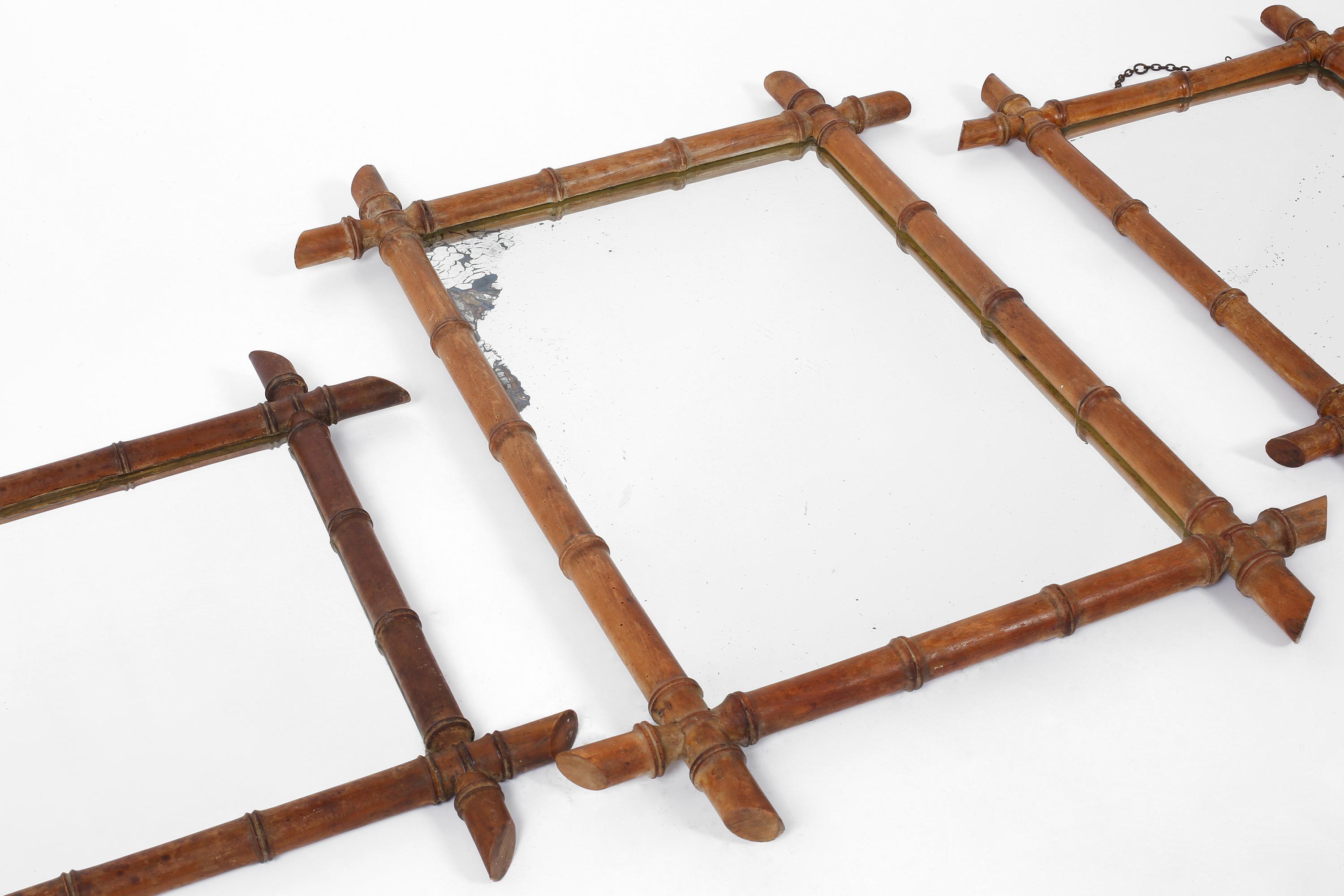 Arts and Crafts Trio of French Faux Bamboo Mirrors c. 1900 For Sale