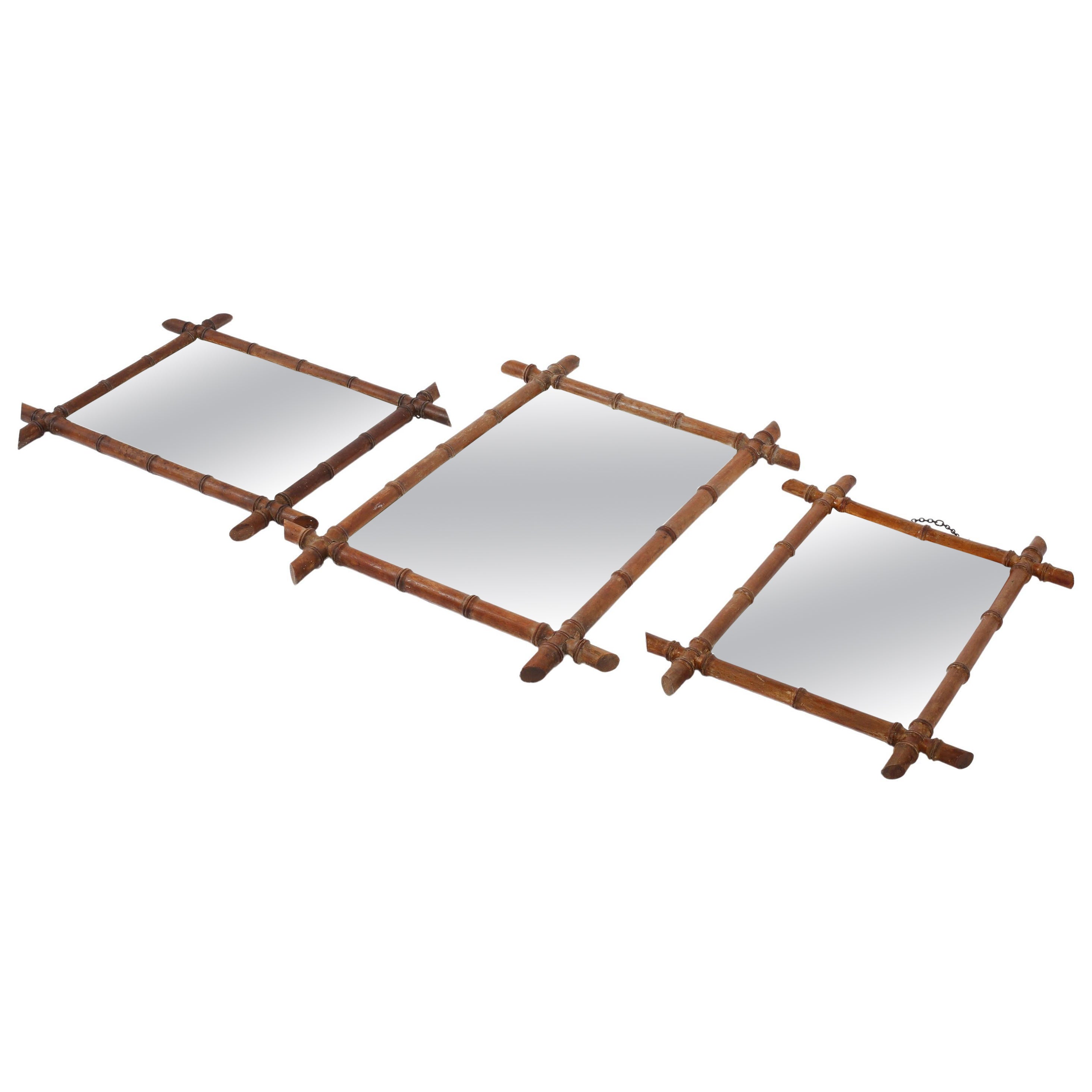Trio of French Faux Bamboo Mirrors c. 1900