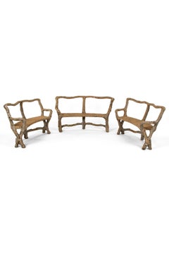 Pair of French Faux Bois Stone Benches