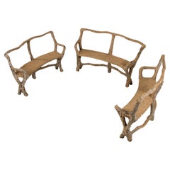 Trio of French Faux Bois Stone Benches