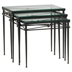 Trio of French Iron and Glass Nesting Tables