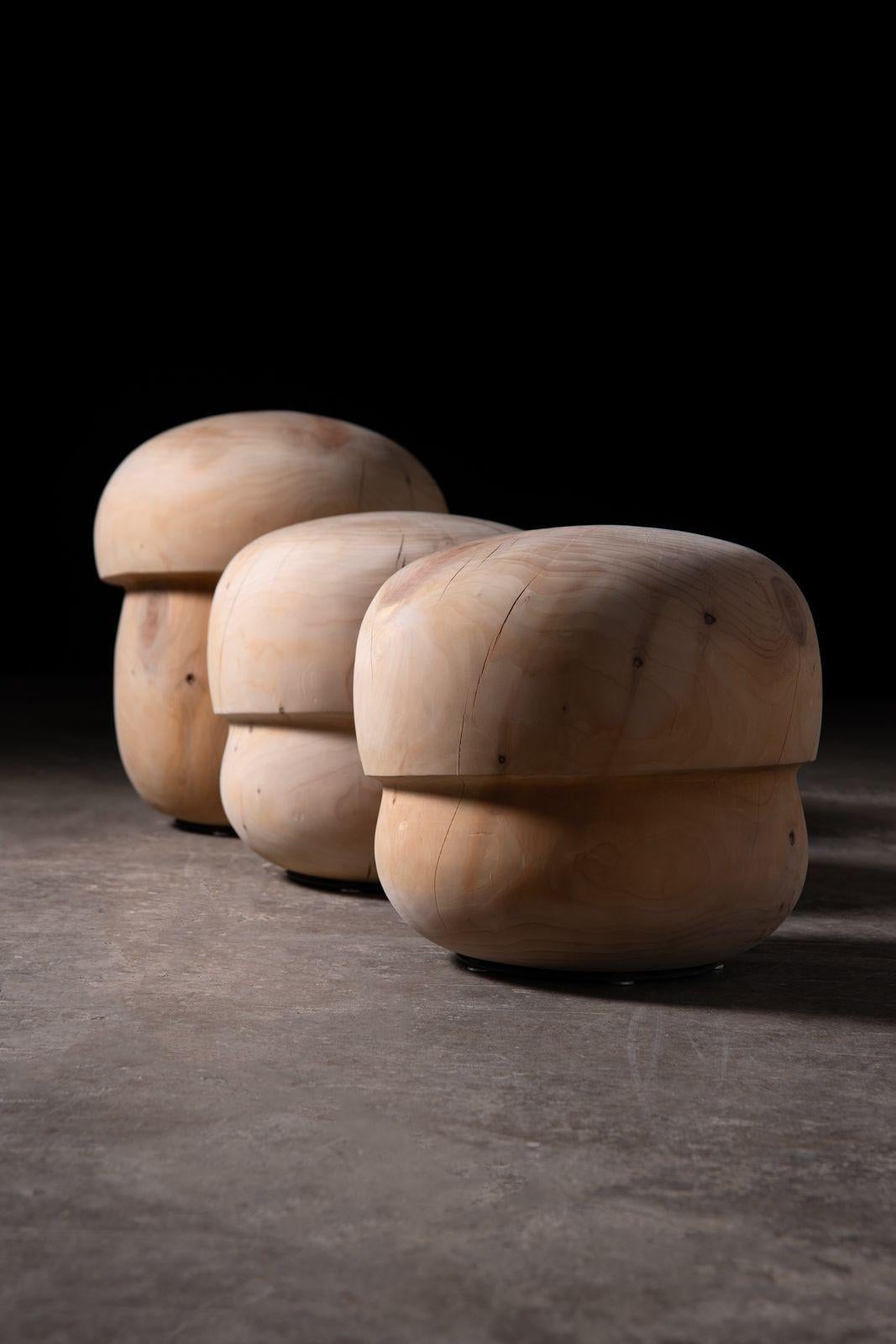The Fungo Stools designed by Paolo Navone for Riva 1920 are a stunning example of Italian craftsmanship and design. Inspired by the natural form of mushrooms, these stools are crafted from solid cedarwood, showcasing the beauty and uniqueness of the