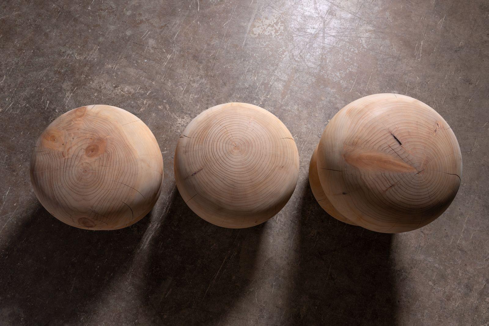 Italian Trio of Fungo Mushroom Stools by Paola Navone for Riva 1920 in Solid Cedar For Sale