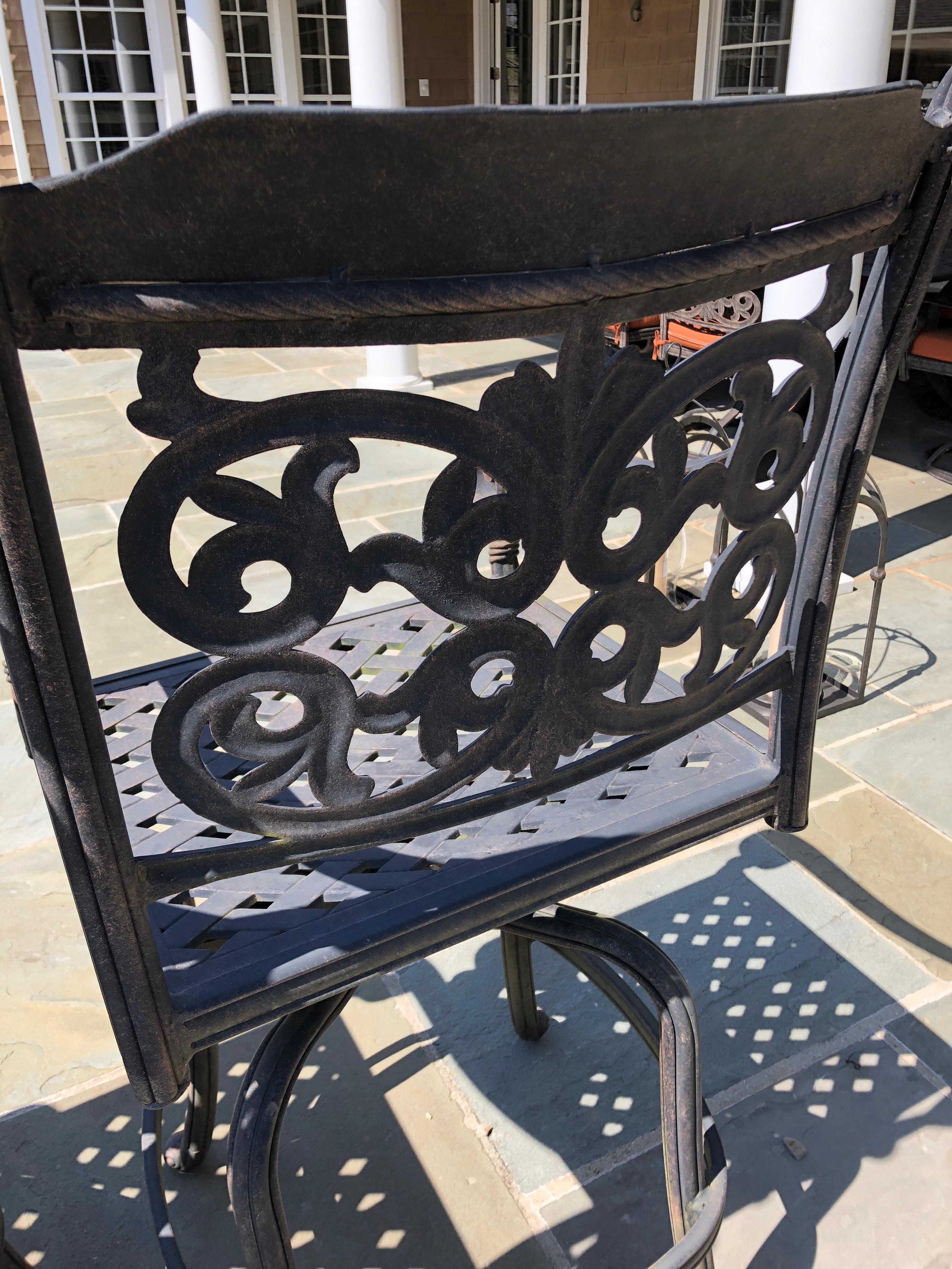 American Trio of Handsome Large Outdoor Swivel Cast Aluminum Bar Stools for the Patio