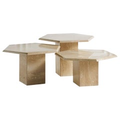 Trio of Hexagon Travertine Tables