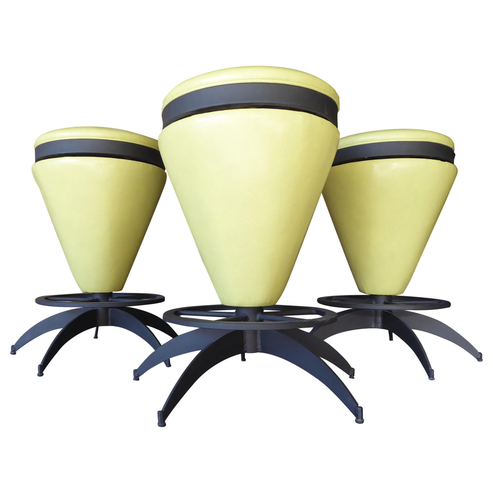 Trio of Iron Framed "Bongo-Form" Counter Stools