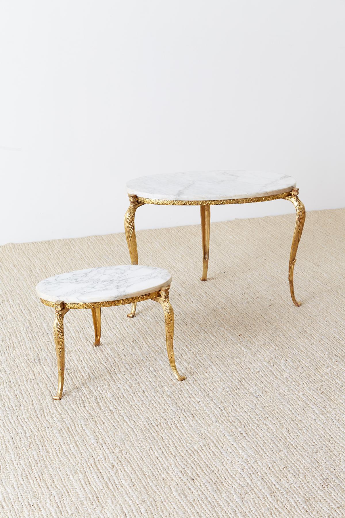 Trio of Italian Doré Bronze and Marble Drink Nesting Tables 9